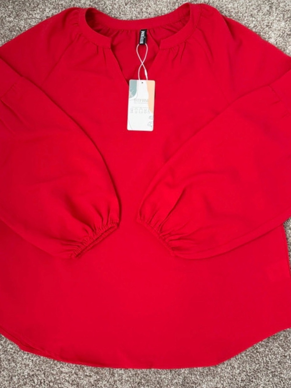 Women’s Vibrant Red Balloon-Sleeve Blouse
